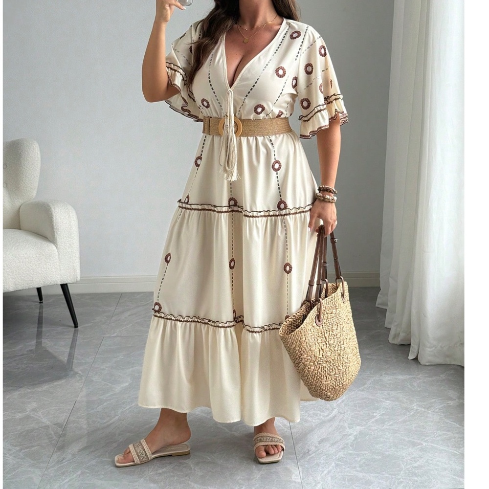 Plus Print Color Block Ruffle Short Sleeve Maxi Dress - Picture 3 of 4